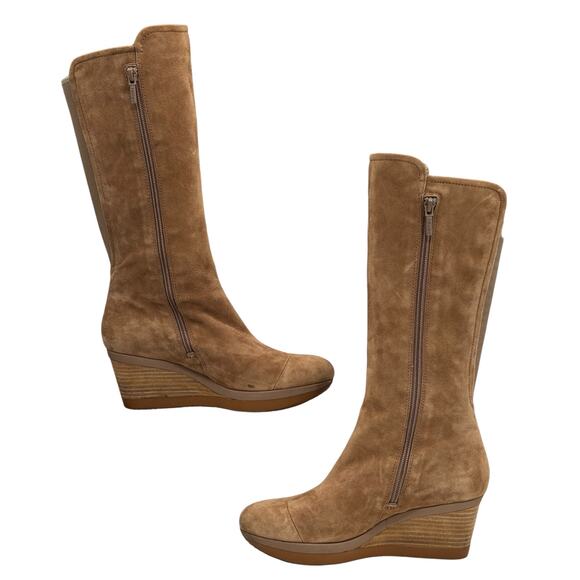 Tsubo Kynlee Wedge Tall Riding Boot SZ 7.5 Womens Mink Brown Suede Knee High Zip - Picture 8 of 12